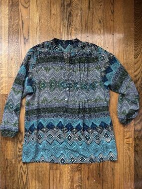 Eight Sixty Printed V-Neck Sheer Blouse